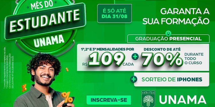Unama oferece descontos de até 70% em cursos de graduação em Rio Branco até esta quinta-feira