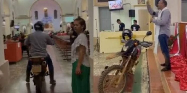 Padre explica motivo de entrar de moto em igreja no Acre: ‘Instrumento de evangelização’