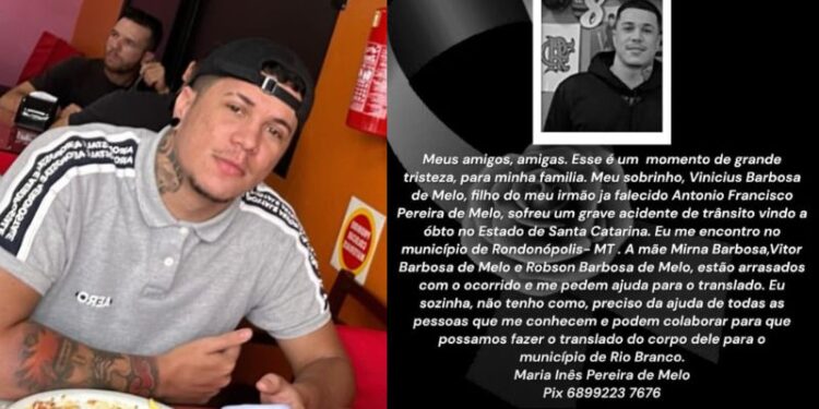 Família pede ajuda para translado de corpo de acreano morto em acidente em Santa Catarina