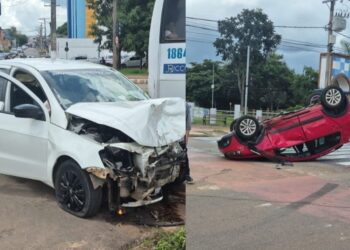Motorista avança sinal vermelho e provoca capotamento na Avenida Ceará
