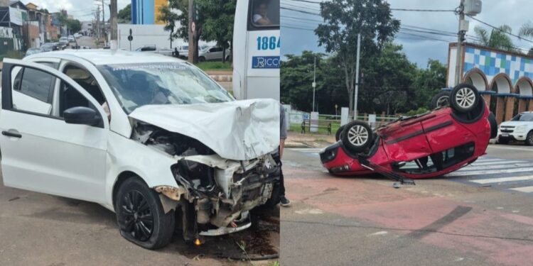 Motorista avança sinal vermelho e provoca capotamento na Avenida Ceará
