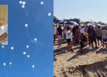 Balões brancos e louvores marcam despedida de Davi no Rio Juruá